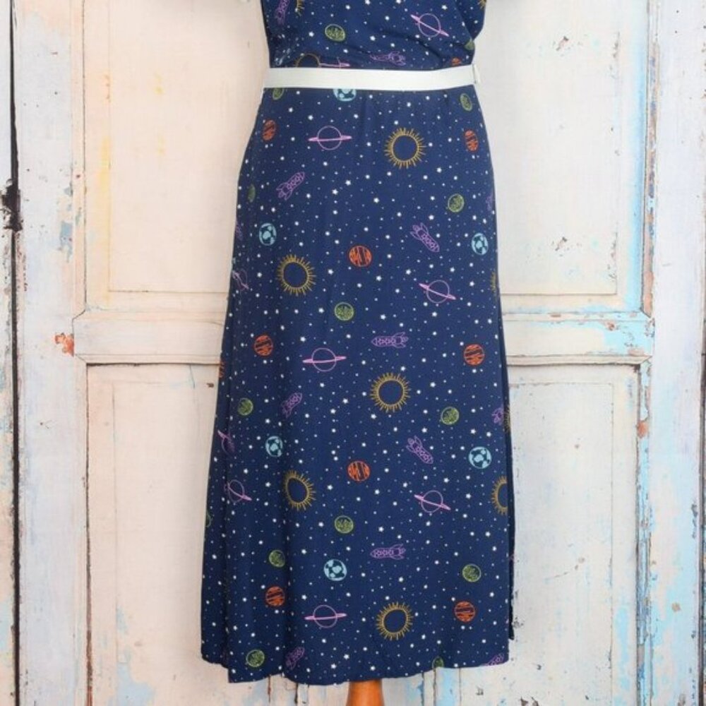 MODCLOTH X BRIGHT & BEAUTIFUL Blue Solar System Salute Midi Dress NWT - Picture 5 of 8